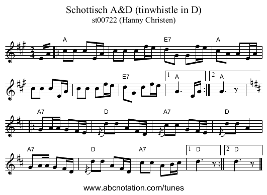 Schottisch A&D (tinwhistle in D) - staff notation