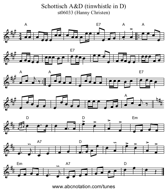 Schottisch A&D (tinwhistle in D) - staff notation