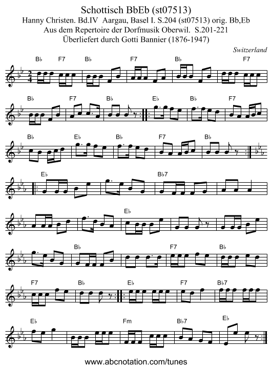 Schottisch BbEb (st07513) - staff notation