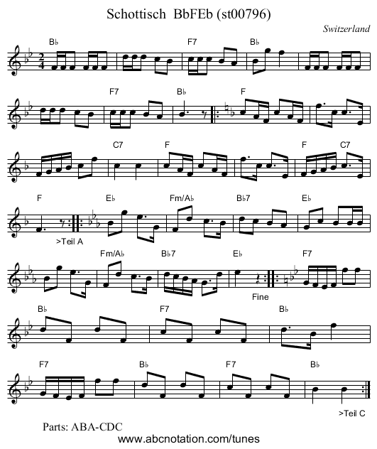 Schottisch  BbFEb (st00796) - staff notation
