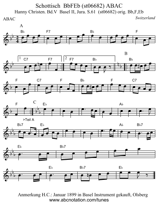 Schottisch BbFEb (st06682) ABAC - staff notation