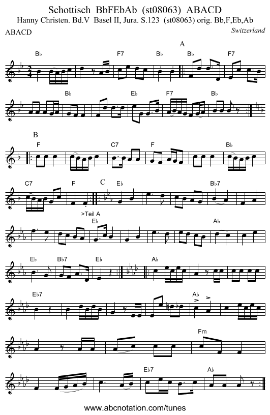 Schottisch  BbFEbAb  (st08063)  ABACD - staff notation