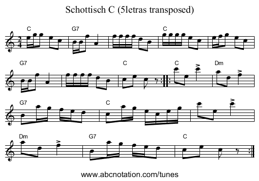 Schottisch C (5letras transposed) - staff notation