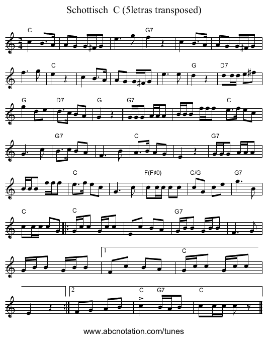 Schottisch C (5letras transposed) - staff notation