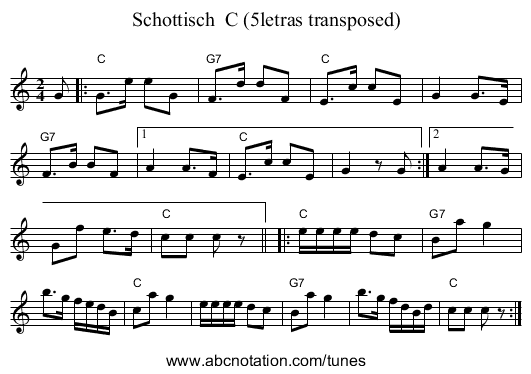 Schottisch  C (5letras transposed) - staff notation