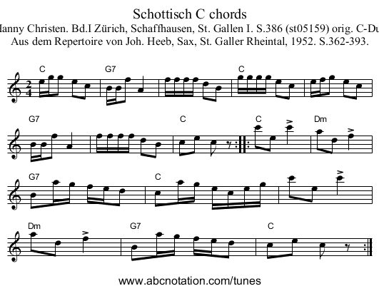 Schottisch C chords - staff notation