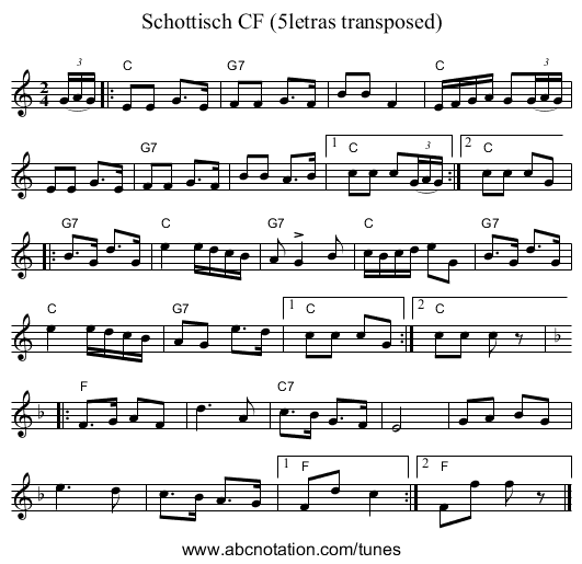 Schottisch CF (5letras transposed) - staff notation