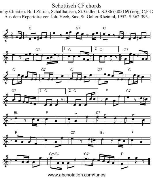 Schottisch CF chords - staff notation
