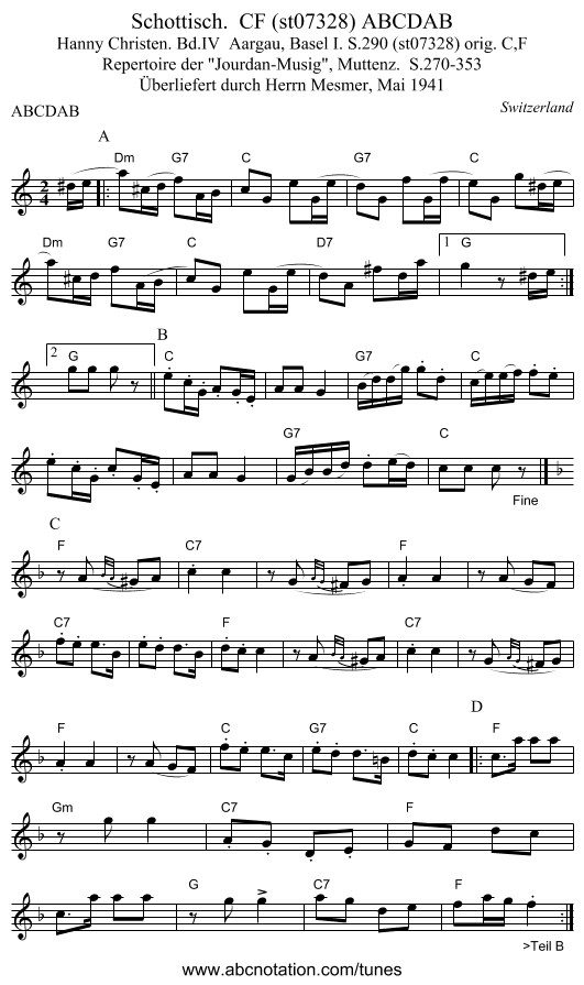 Schottisch.  CF (st07328) ABCDAB - staff notation