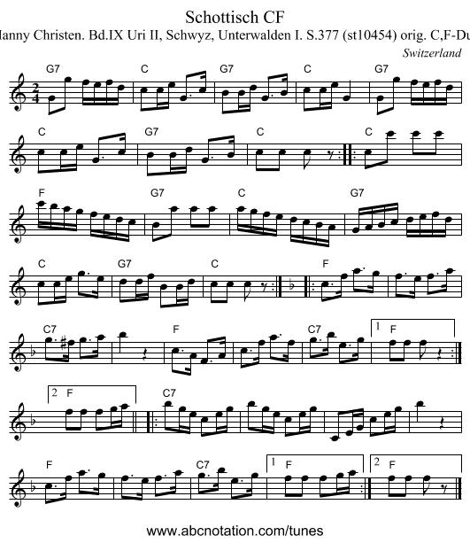 Schottisch CF - staff notation