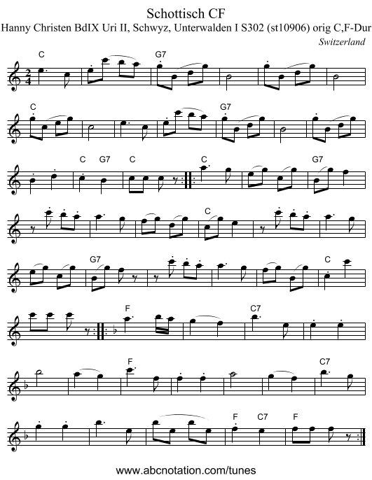Schottisch CF - staff notation