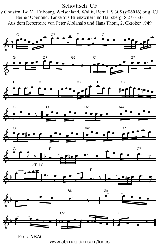 Schottisch  CF - staff notation