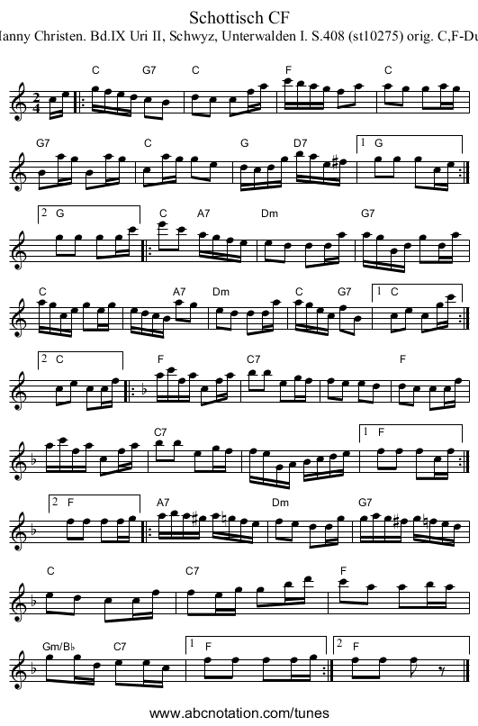 Schottisch CF - staff notation