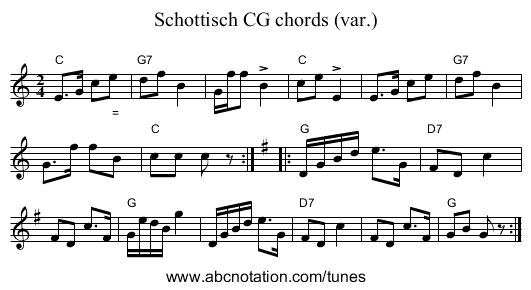 Schottisch CG chords (var.) - staff notation