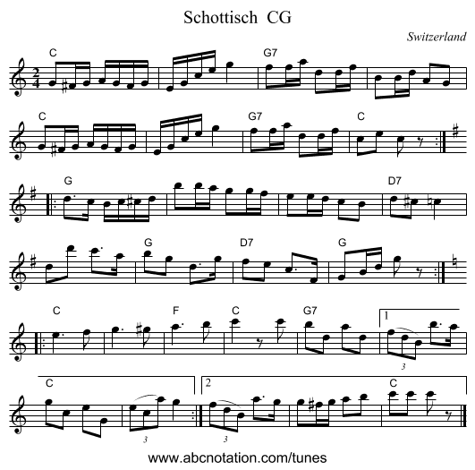Schottisch  CG - staff notation