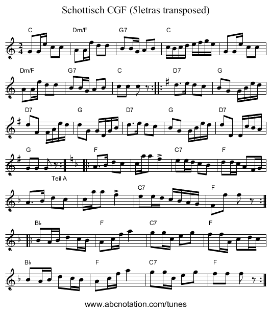 Schottisch CGF (5letras transposed) - staff notation