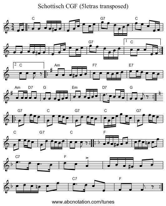 Schottisch CGF (5letras transposed) - staff notation