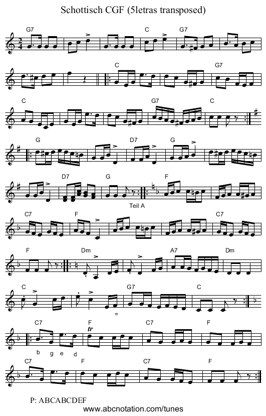 Schottisch CGF (5letras transposed) - staff notation