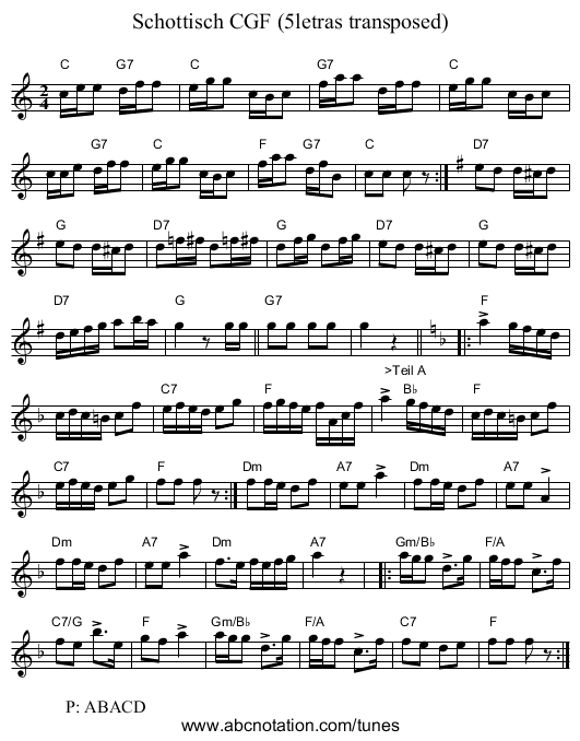 Schottisch CGF (5letras transposed) - staff notation