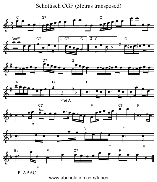 Schottisch CGF (5letras transposed) - staff notation