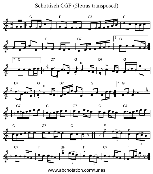 Schottisch CGF (5letras transposed) - staff notation