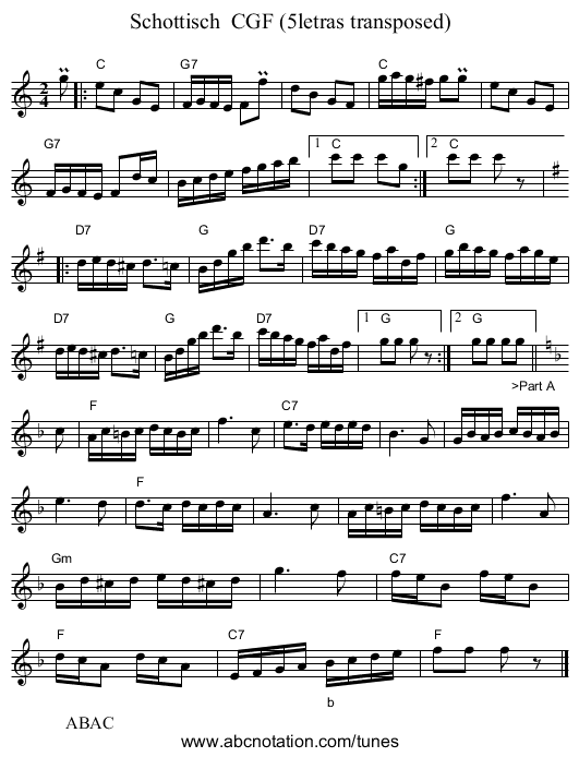 Schottisch  CGF (5letras transposed) - staff notation