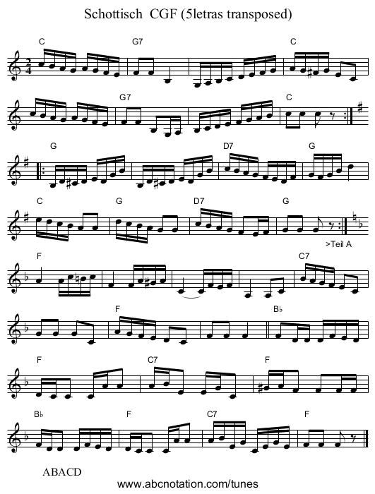 Schottisch  CGF (5letras transposed) - staff notation
