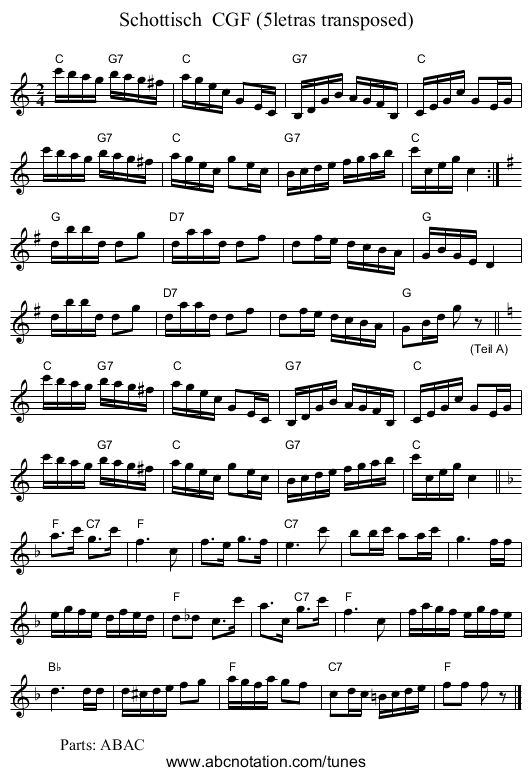 Schottisch  CGF (5letras transposed) - staff notation