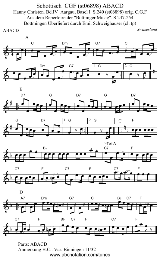 Schottisch  CGF (st06898) ABACD - staff notation