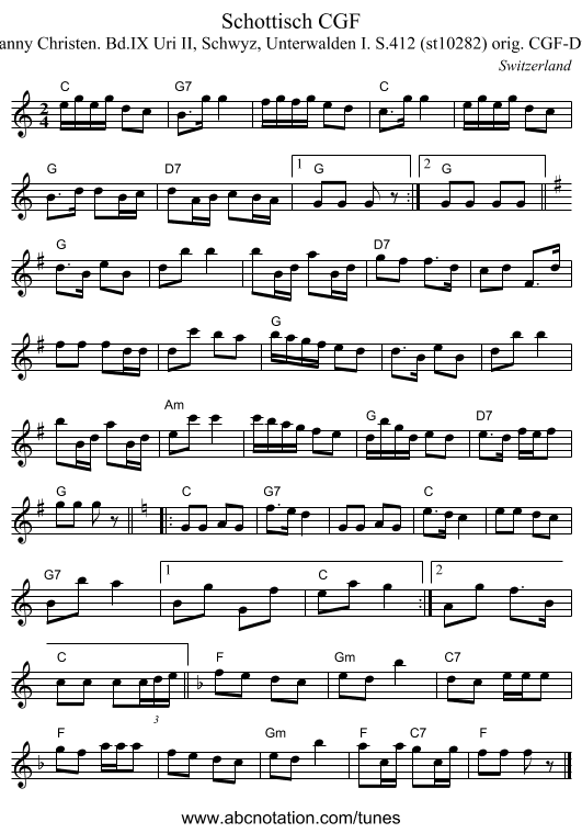 Schottisch CGF - staff notation