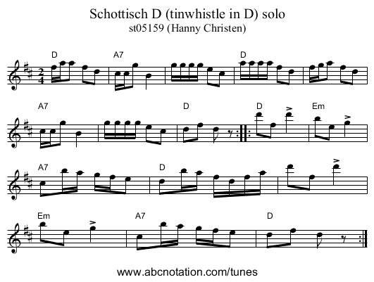 Schottisch D (tinwhistle in D) solo - staff notation