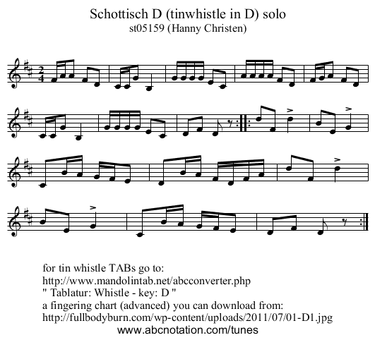 Schottisch D (tinwhistle in D) solo - staff notation