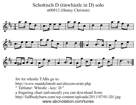 Schottisch D (tinwhistle in D) solo - staff notation
