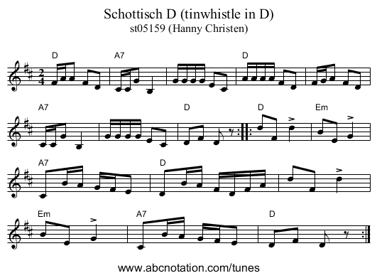 Schottisch D (tinwhistle in D) - staff notation