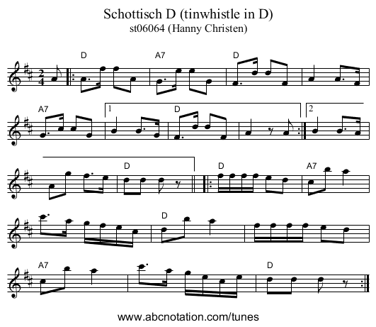 Schottisch D (tinwhistle in D) - staff notation