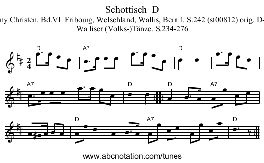 Schottisch  D - staff notation