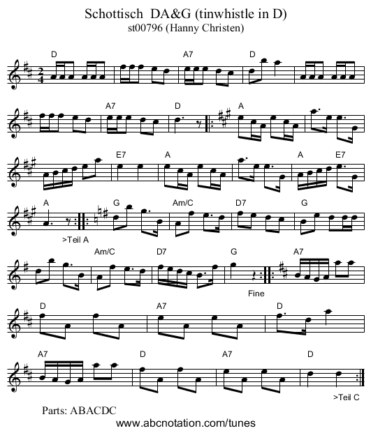 Schottisch  DA&G (tinwhistle in D) - staff notation