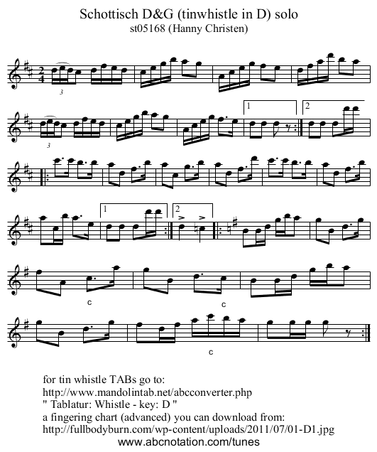 Schottisch D&G (tinwhistle in D) solo - staff notation