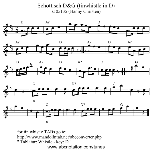 Schottisch D&G (tinwhistle in D) - staff notation