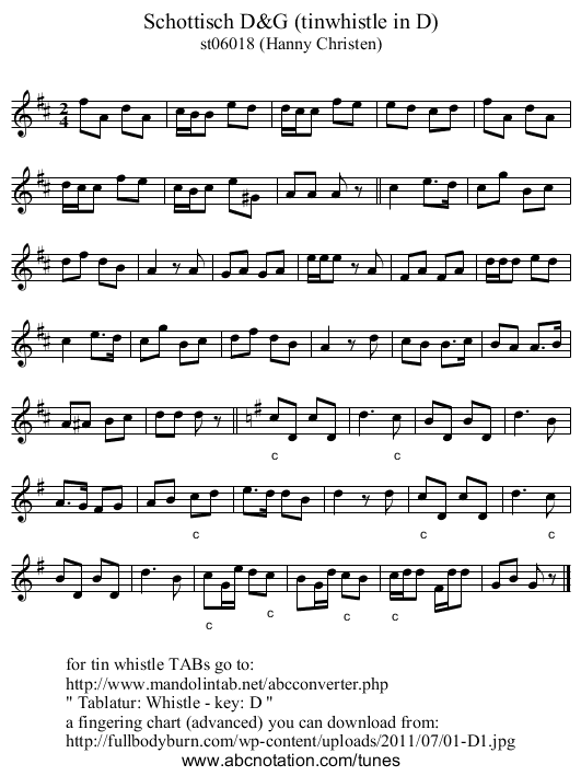 Schottisch D&G (tinwhistle in D) - staff notation