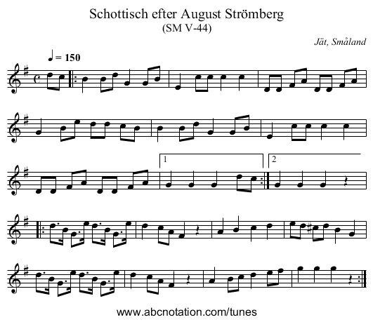 Schottisch efter August Strömberg - staff notation