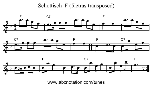 Schottisch  F (5letras transposed) - staff notation