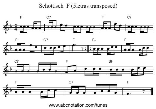 Schottisch  F (5letras transposed) - staff notation