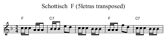 Schottisch  F (5letras transposed) - staff notation