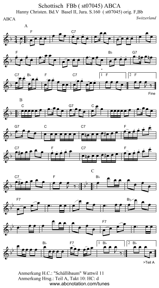 Schottisch FBb ( st07045) ABCA - staff notation