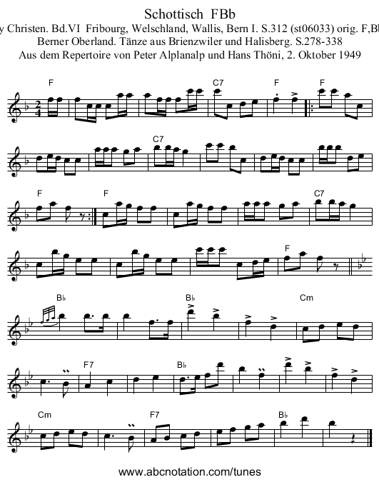 Schottisch FBb - staff notation