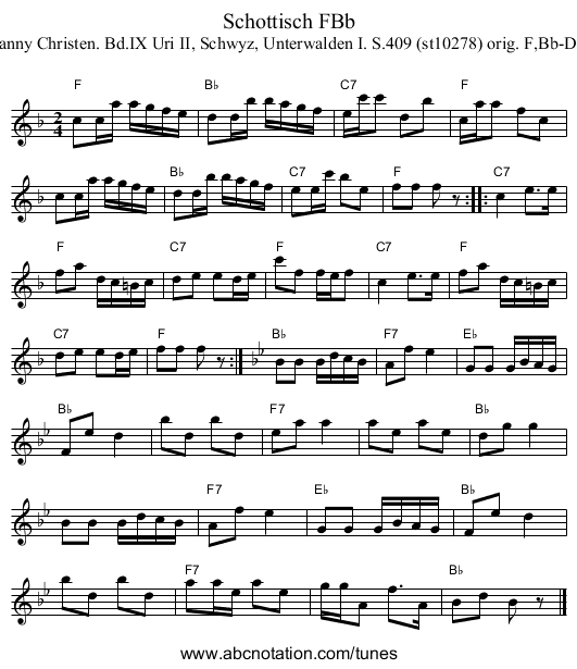 Schottisch FBb - staff notation