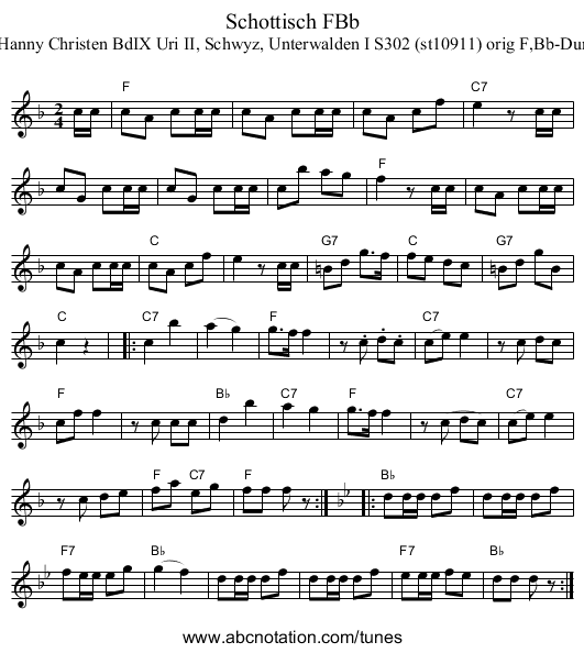 Schottisch FBb - staff notation