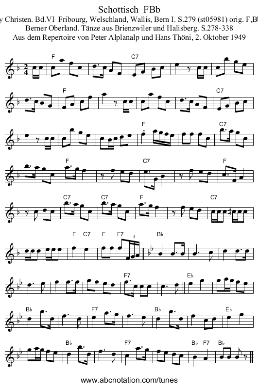 Schottisch FBb - staff notation