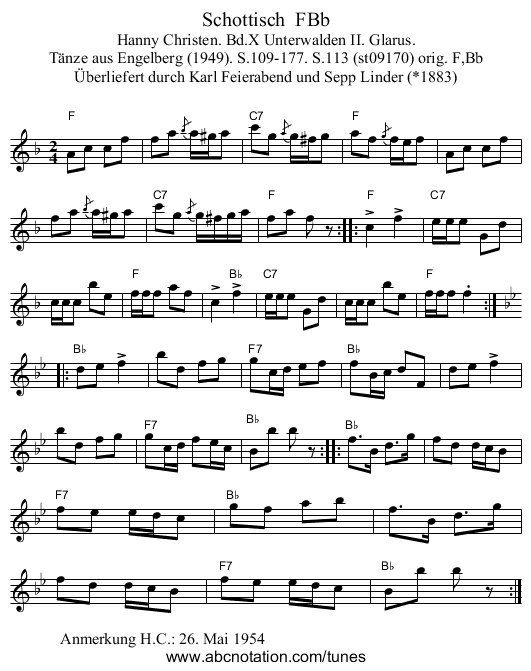 Schottisch FBb - staff notation